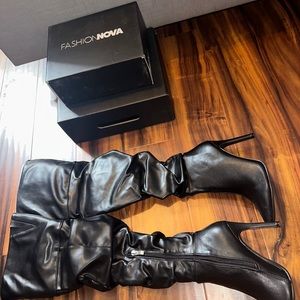 Black knee high faux leather